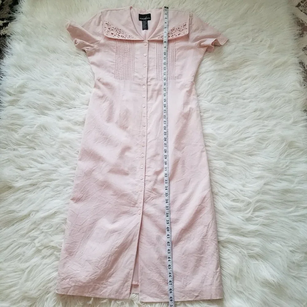 Vtg Positive Attitude Womens 12P Button Up Dress Sailor Collar Linen Blend Pink - Picture 7 of 9